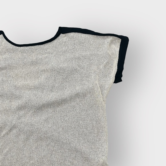 Iris Design Black Gold Shimmer Boxy Knit Open Cowl Back Blouse - Picture 3 of 5